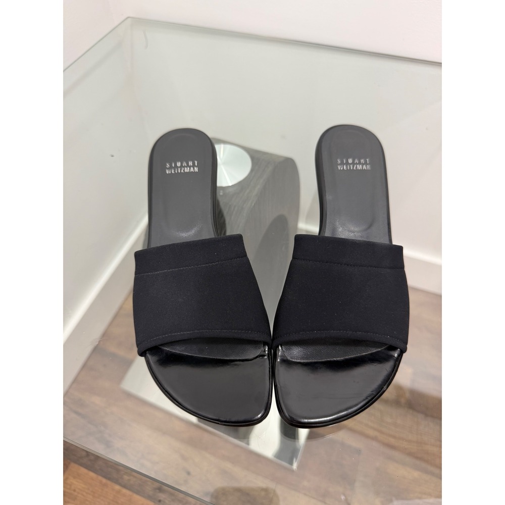 Stuart Weitzman Womens‎ Black Stretch Wedge Slide Sandals Mules A41006 Size 8 N